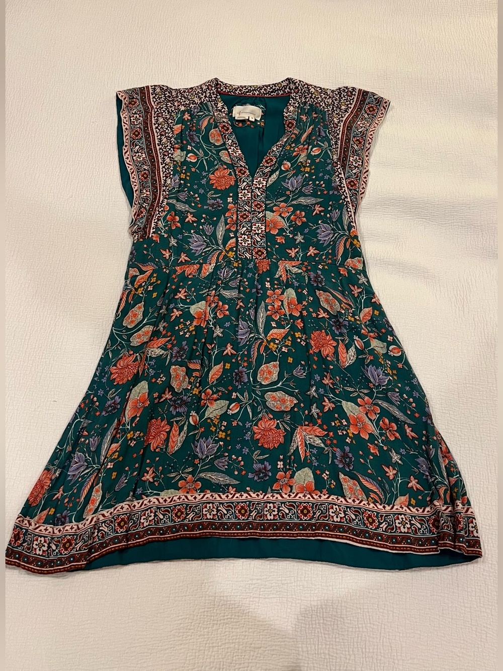 Anthropologie Teal Floral-Trim Blouse Sleeveless Women's Dress size XS - Picture 1 of 10